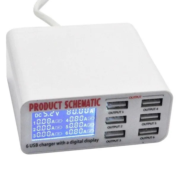 Cargador USB portatil Multi Puerto USB cargador rapido 6 puertos USB cargador rapido con pantalla LCD