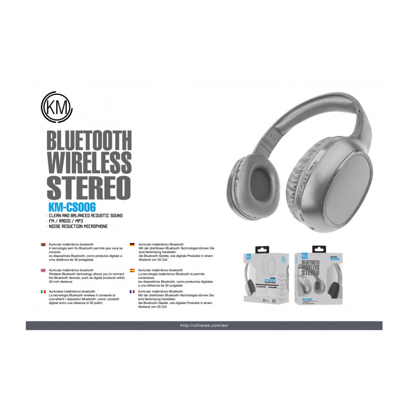 KM-CS006 AURICULARES BLUETOOTH DIADEMAS [GRIS]