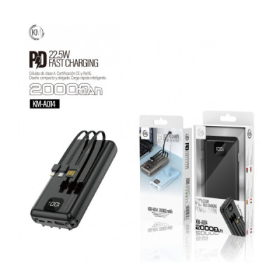 POWER BANK 20000mAh CON 3 CABLE PD-22.5W [KM-A014]