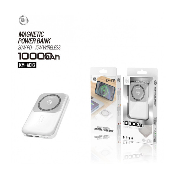 POWER BANK 10000mAh PD-20W INALAMBRICO-15W [KM-A016]