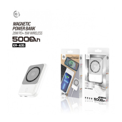 POWER BANK 5000mAh PD-20W INALAMBRICO-15W [KM-A015]