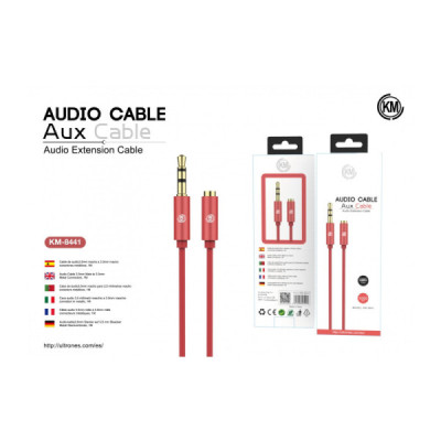 KM-8441 CABLE AUDIO JACK 3.5MM 3PIN MACHO A HEMBRA TPE [ROJO]