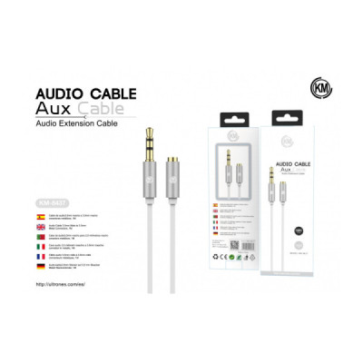 KM-8437 CABLE AUDIO JACK 3.5MM 3PIN MACHO A HEMBRA TPE [BLANCO]