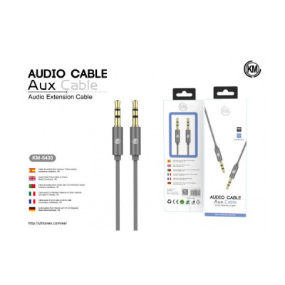 KM-8433 CABLE AUDIO JACK 3.5MM 3PIN MACHO A MACHO [GRIS]