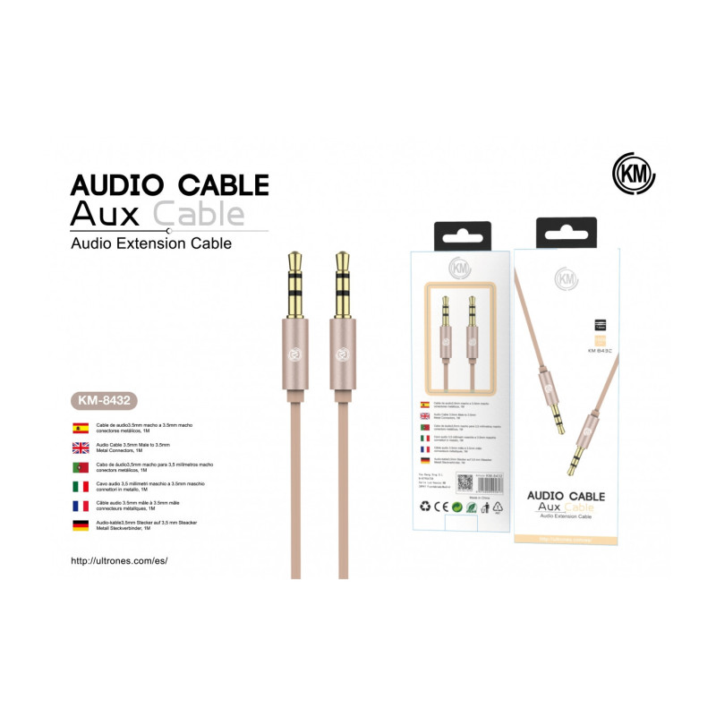 KM-8432 CABLE AUDIO JACK 3.5MM 3PIN MACHO A MACHO [DORADO]