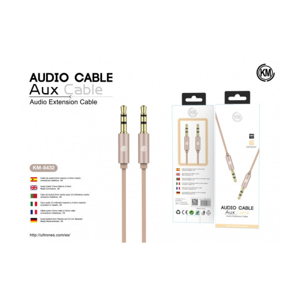 KM-8432 CABLE AUDIO JACK 3.5MM 3PIN MACHO A MACHO [DORADO]