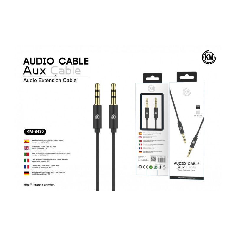 KM-8430 CABLE AUDIO JACK 3.5MM 3PIN MACHO A MACHO [NEGRO]