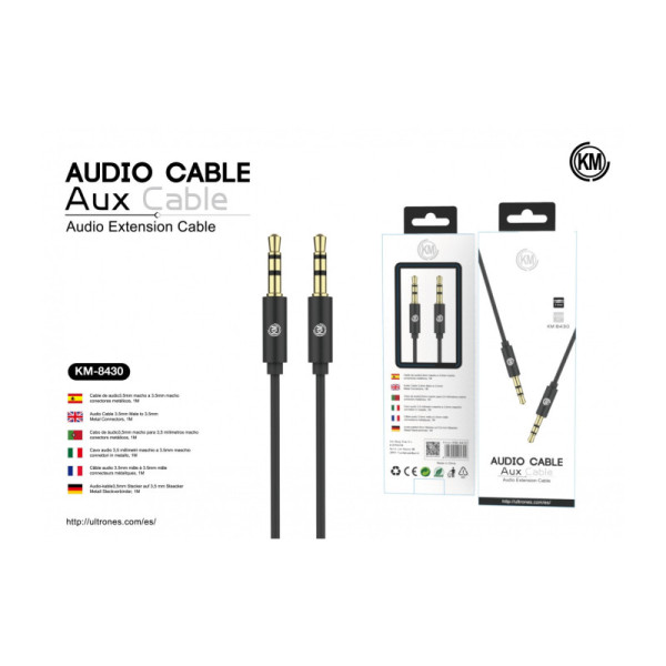 KM-8430 CABLE AUDIO JACK 3.5MM 3PIN MACHO A MACHO [NEGRO]