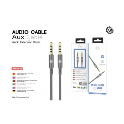 KM-8428 CABLE AUDIO JACK 3.5MM 4PIN MACHO A MACHO [GRIS]