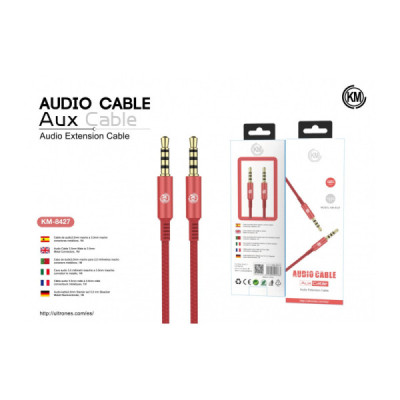 KM-8427 CABLE AUDIO JACK 3.5MM 4PIN MACHO A MACHO [ROJO]