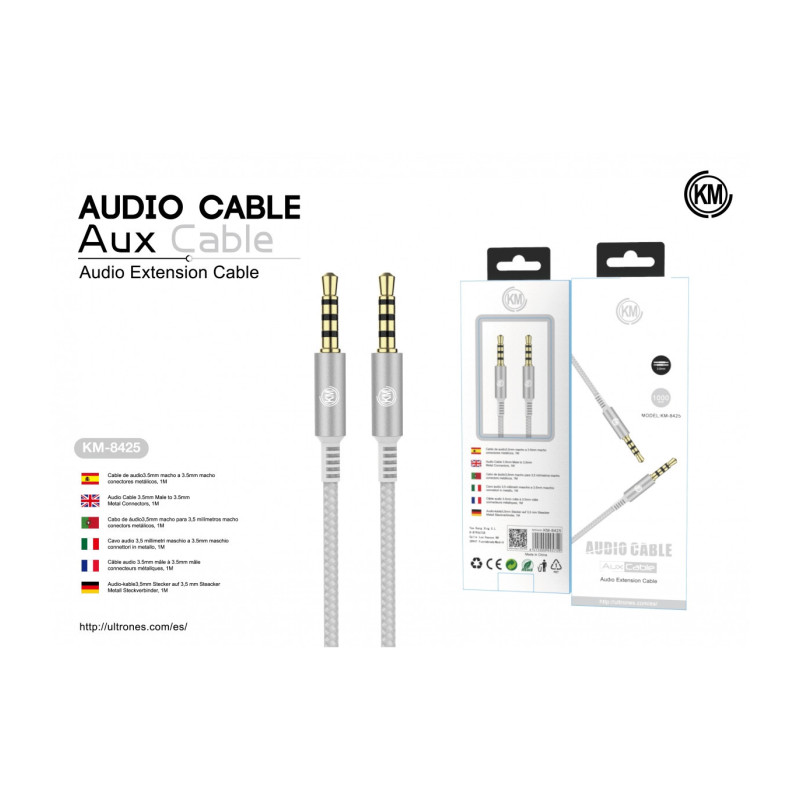 KM-8425 CABLE AUDIO JACK 3.5MM 4PIN MACHO A MACHO [BLANCO]