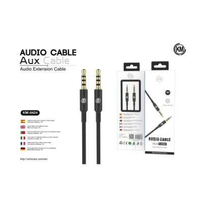 KM-8424 CABLE AUDIO JACK 3.5MM 4PIN MACHO A MACHO 1M [NEGRO]