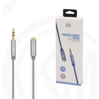 KM-8423 CABLE AUDIO JACK 3.5MM 3PIN MACHO A HEMBRA NYLON [PLATA]