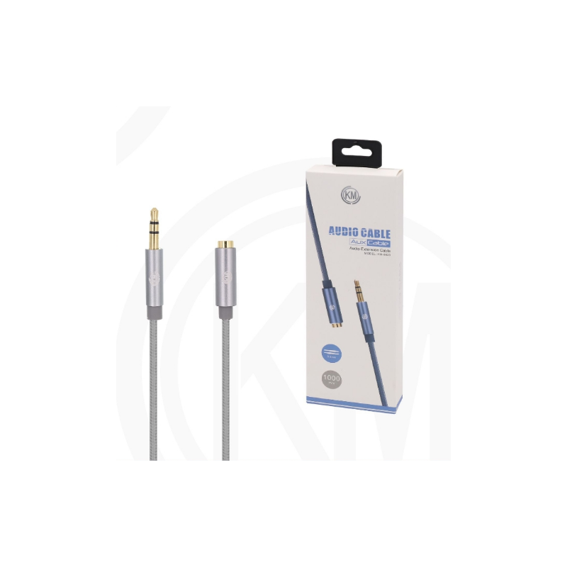 KM-8423 CABLE AUDIO JACK 3.5MM 3PIN MACHO A HEMBRA NYLON [PLATA]