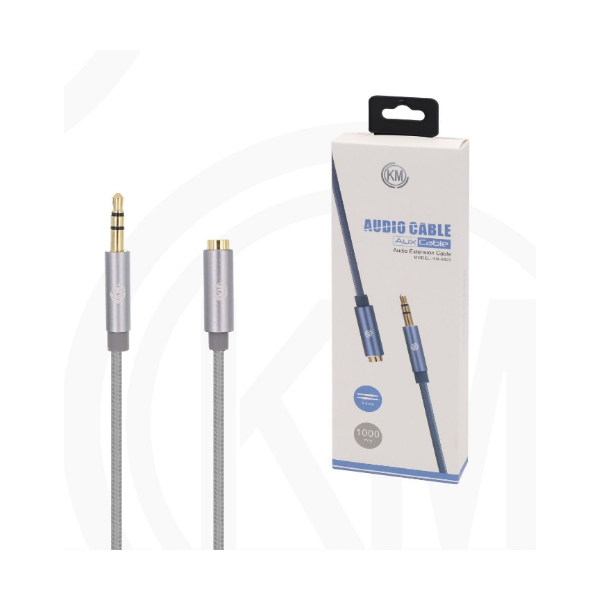 KM-8423 CABLE AUDIO JACK 3.5MM 3PIN MACHO A HEMBRA NYLON [PLATA]