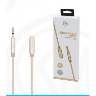 KM-8422 CABLE AUDIO JACK 3.5MM 3PIN MACHO A HEMBRA NYLON [DORADO]