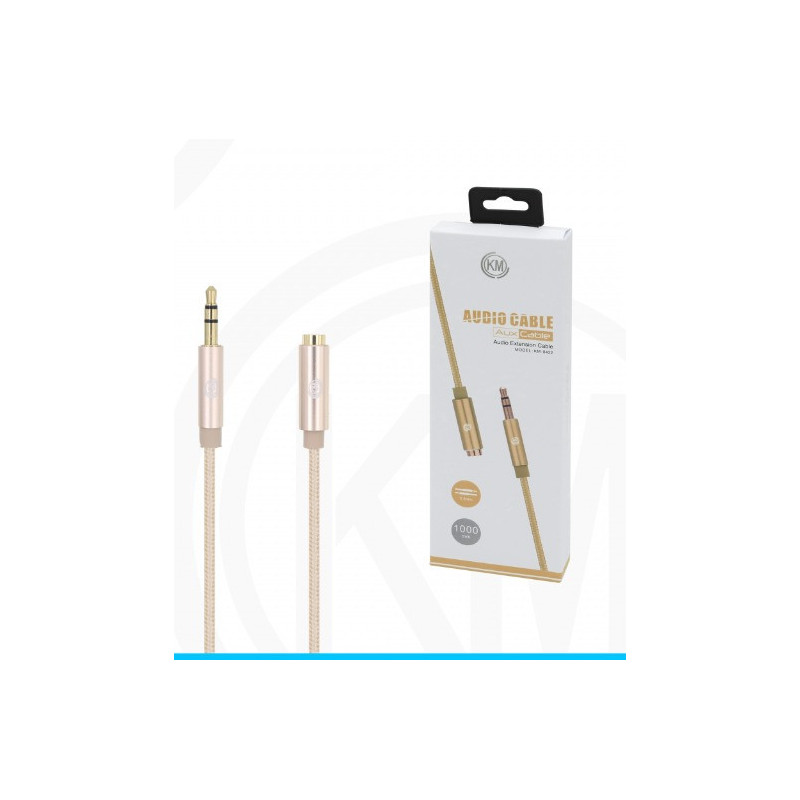 KM-8422 CABLE AUDIO JACK 3.5MM 3PIN MACHO A HEMBRA NYLON [DORADO]