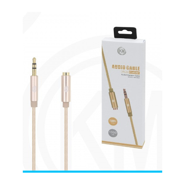 KM-8422 CABLE AUDIO JACK 3.5MM 3PIN MACHO A HEMBRA NYLON [DORADO]