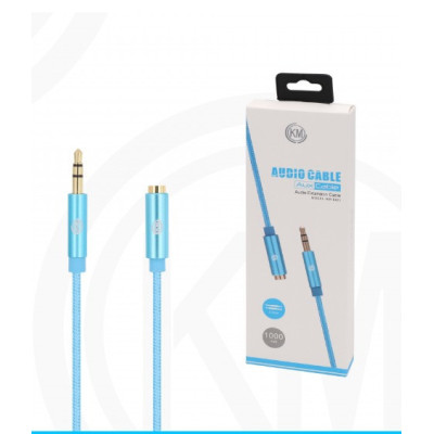 KM-8421 CABLE AUDIO JACK 3.5MM 3PIN MACHO A HEMBRA NYLON [AZUL]