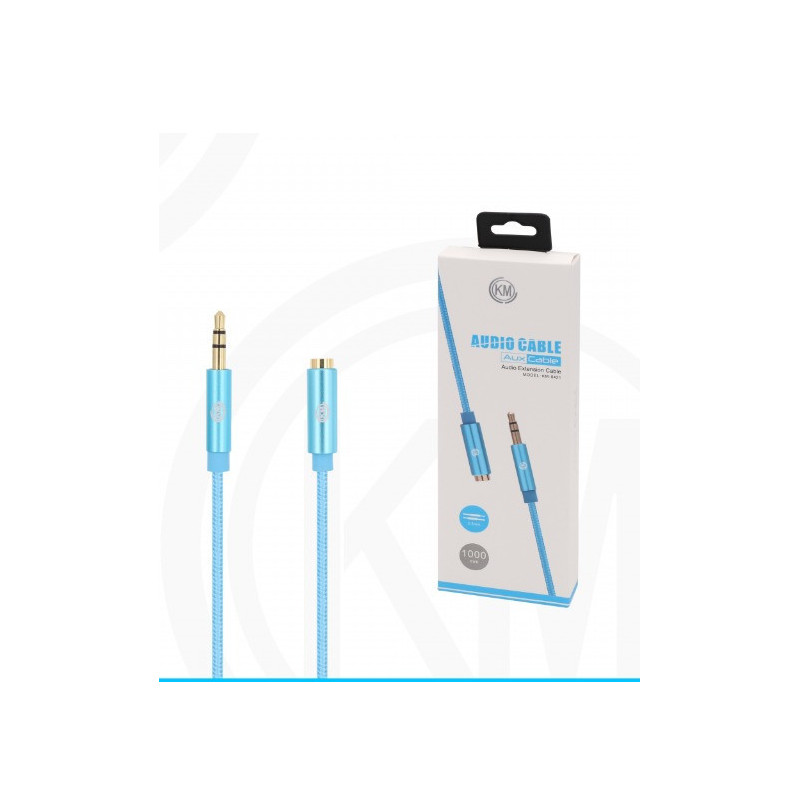 KM-8421 CABLE AUDIO JACK 3.5MM 3PIN MACHO A HEMBRA NYLON [AZUL]