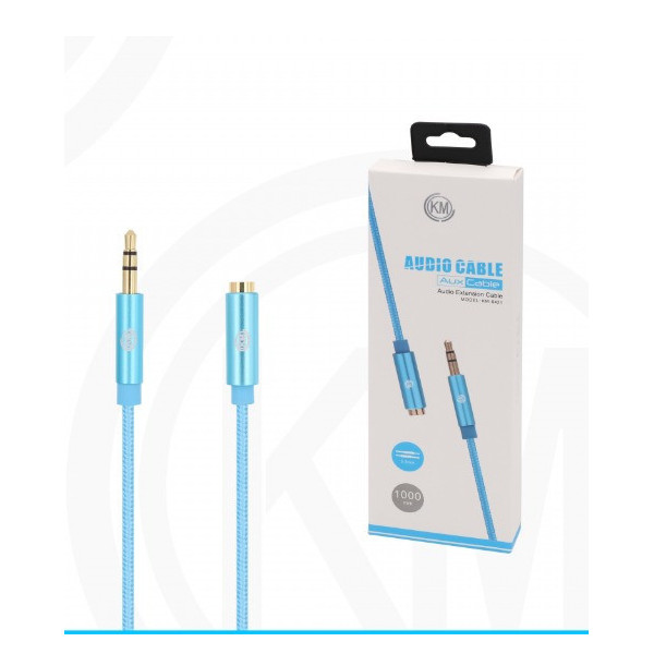 KM-8421 CABLE AUDIO JACK 3.5MM 3PIN MACHO A HEMBRA NYLON [AZUL]