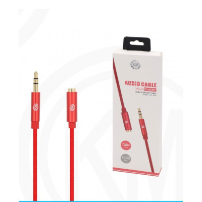 KM-8420 CABLE AUDIO JACK 3.5MM 3PIN MACHO A HEMBRA NYLON [ROJO]