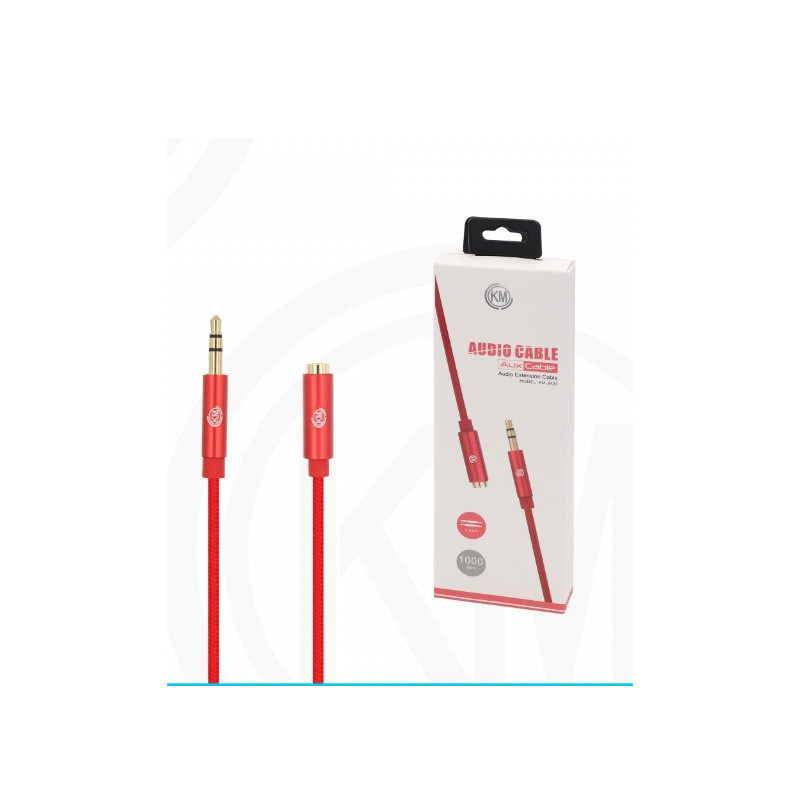 KM-8420 CABLE AUDIO JACK 3.5MM 3PIN MACHO A HEMBRA NYLON [ROJO]