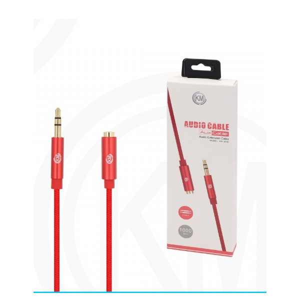 KM-8420 CABLE AUDIO JACK 3.5MM 3PIN MACHO A HEMBRA NYLON [ROJO]