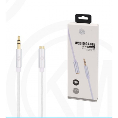 KM-8419 CABLE AUDIO JACK 3.5MM 3PIN MACHO A HEMBRA NYLON [BLANCO]