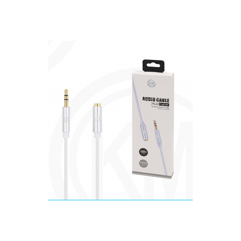 KM-8419 CABLE AUDIO JACK 3.5MM 3PIN MACHO A HEMBRA NYLON [BLANCO]