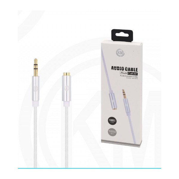 KM-8419 CABLE AUDIO JACK 3.5MM 3PIN MACHO A HEMBRA NYLON [BLANCO]