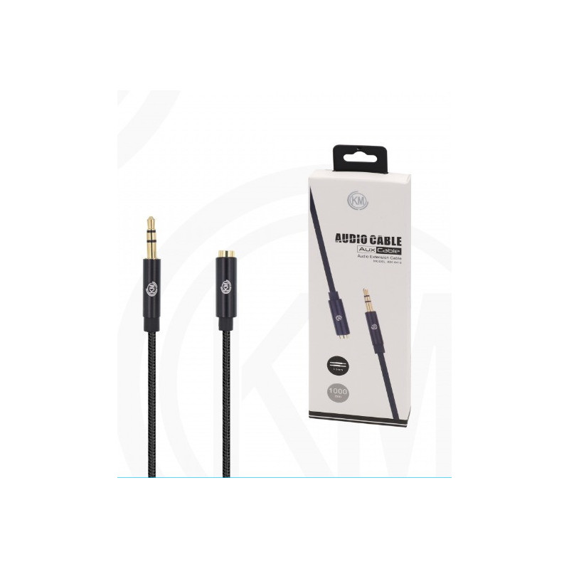 KM-8418 CABLE AUDIO JACK 3.5MM 3PIN MACHO A HEMBRA NYLON [NEGRO]