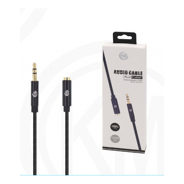 KM-8418 CABLE AUDIO JACK 3.5MM 3PIN MACHO A HEMBRA NYLON [NEGRO]