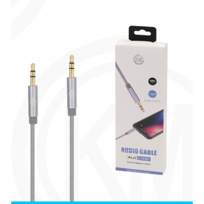 KM-8413 CABLE AUDIO JACK 3.5MM 3PIN MACHO A MACHO NYLON [PLATA]