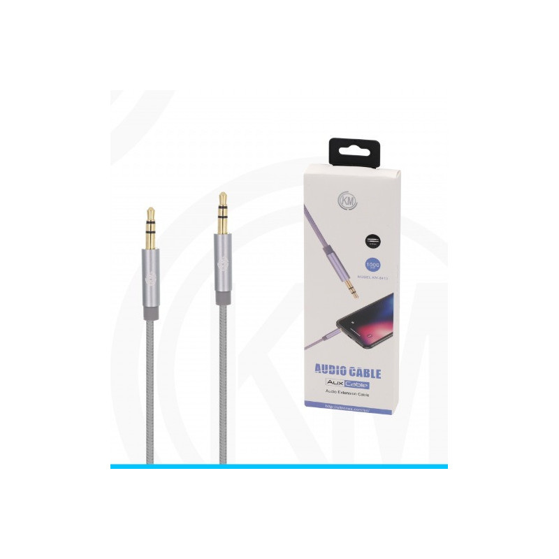 KM-8413 CABLE AUDIO JACK 3.5MM 3PIN MACHO A MACHO NYLON [PLATA]