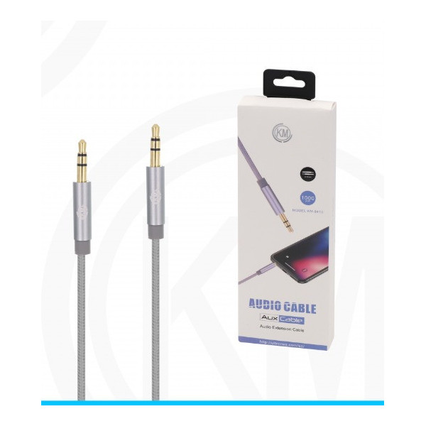 KM-8413 CABLE AUDIO JACK 3.5MM 3PIN MACHO A MACHO NYLON [PLATA]