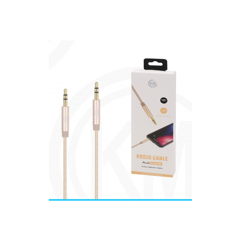 KM-8412 CABLE AUDIO JACK 3.5MM 3PIN MACHO A MACHO NYLON [DORADO]