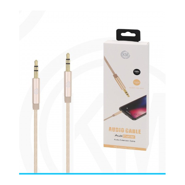 KM-8412 CABLE AUDIO JACK 3.5MM 3PIN MACHO A MACHO NYLON [DORADO]