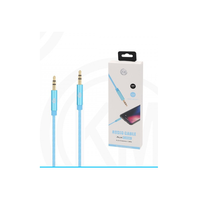 KM-8411 CABLE AUDIO JACK 3.5MM 3PIN MACHO A MACHO NYLON [AZUL]