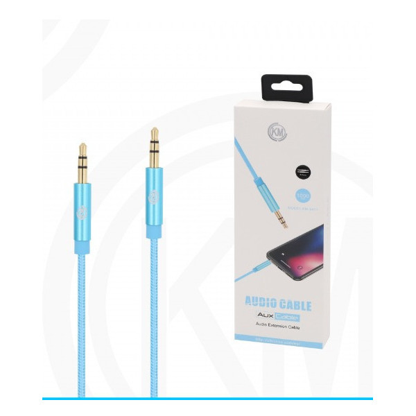 KM-8411 CABLE AUDIO JACK 3.5MM 3PIN MACHO A MACHO NYLON [AZUL]