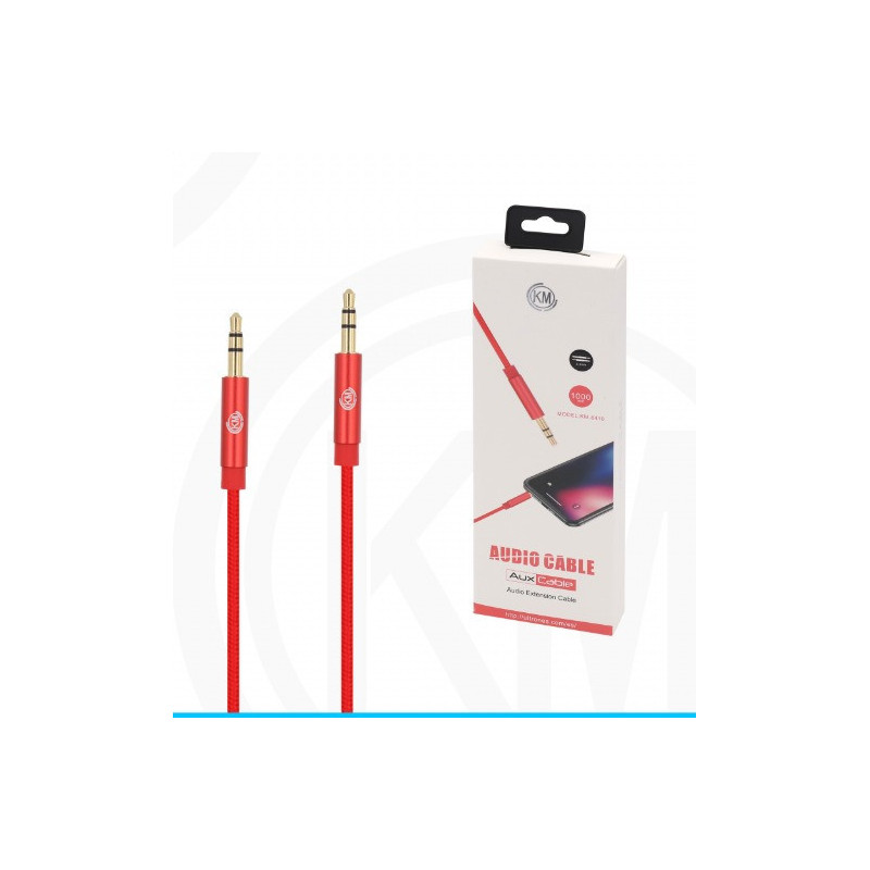 KM-8410 CABLE AUDIO JACK 3.5MM 3PIN MACHO A MACHO NYLON [ROJO]