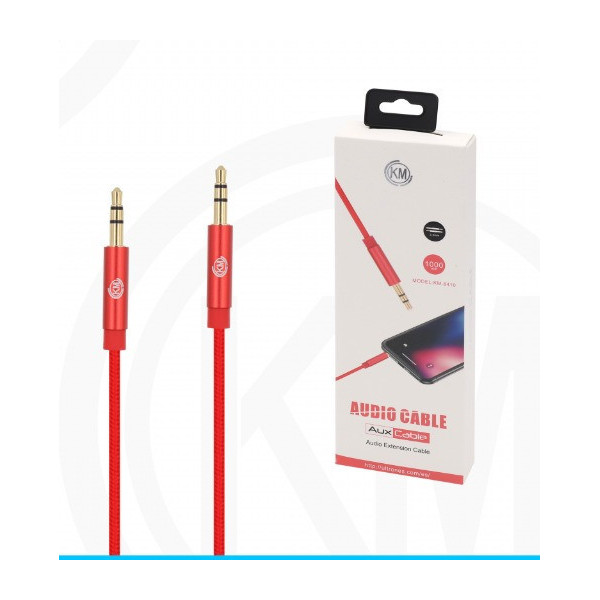 KM-8410 CABLE AUDIO JACK 3.5MM 3PIN MACHO A MACHO NYLON [ROJO]