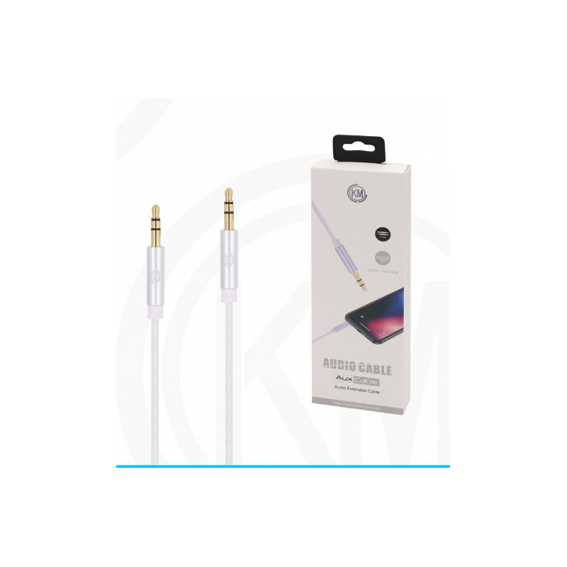 KM-8409 CABLE AUDIO JACK 3.5MM 3PIN MACHO A MACHO NYLON [BLANCO]