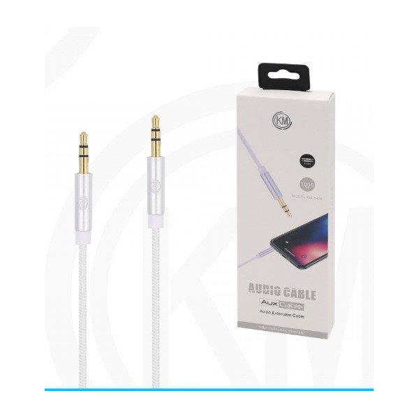 KM-8409 CABLE AUDIO JACK 3.5MM 3PIN MACHO A MACHO NYLON [BLANCO]