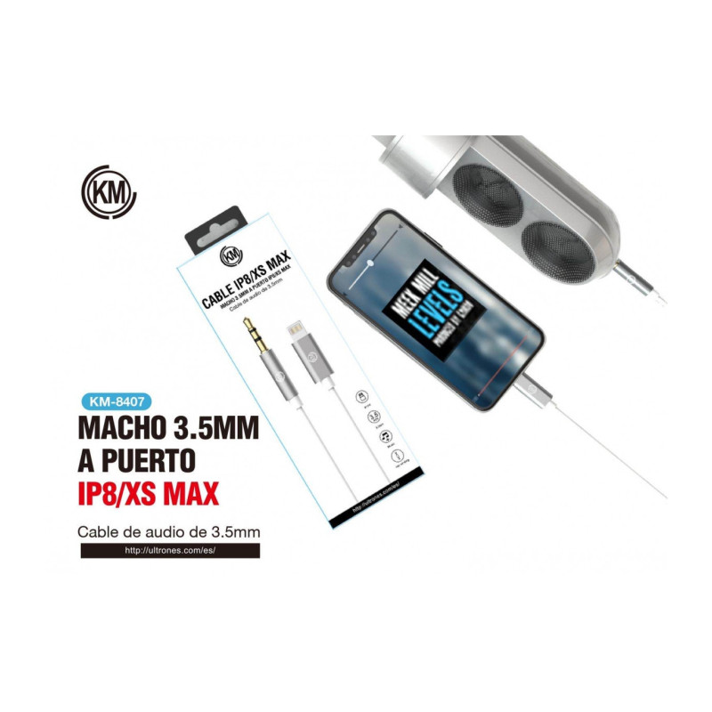 KM-8407 ADAPTADOR CABLE LIGHTNING MACHO A MACHO JACK 3.5MM 3PIN