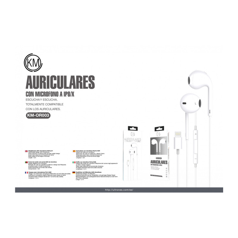 KM-OR003 AURICULARES CABLE LIGHTNING BLUETOOTH
