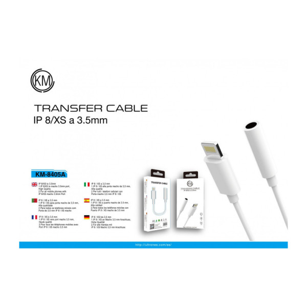 KM-8405A ADAPTADOR CABLE LIGHTNING MACHO A HEMBRA JACK 3.5MM 4PIN BLUETOOTH