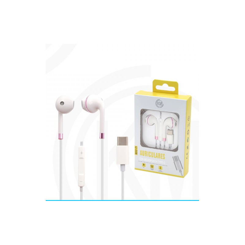 KM-U008 AURICULARES CABLE TYPE-C Rosa Mate(Funciona Para Version Vieja)