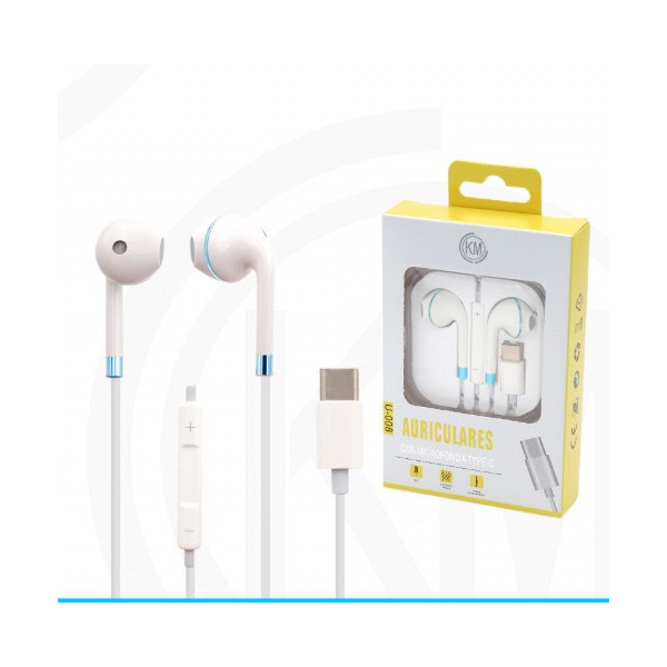 KM-U008 AURICULARES CABLE TYPE-C Azul(Funciona Para Version Vieja)