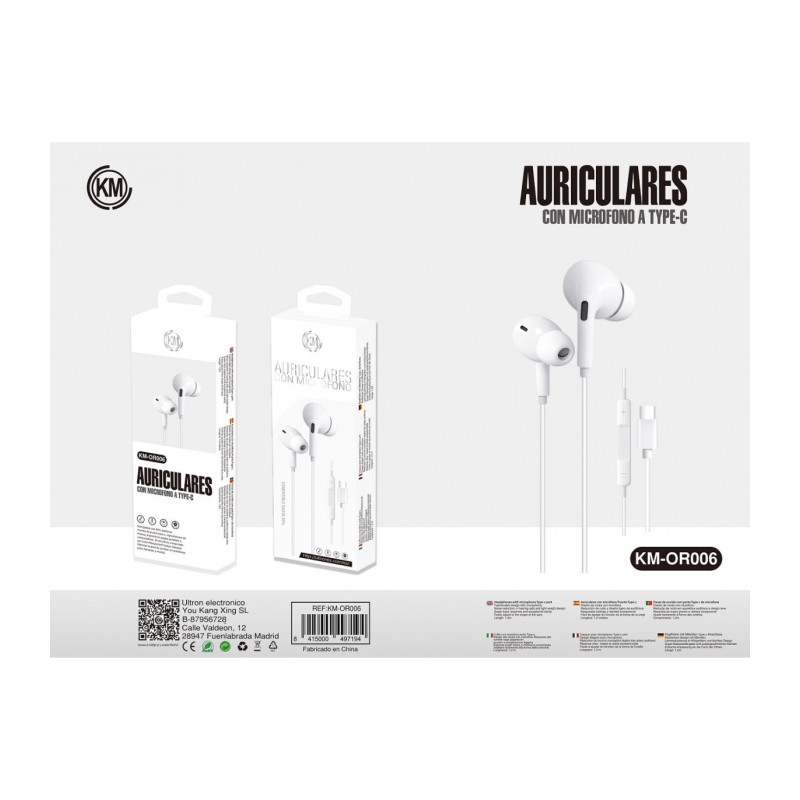 KM-OR006 AURICULARES IN-EAR CABLE TYPE-C [BLANCO]